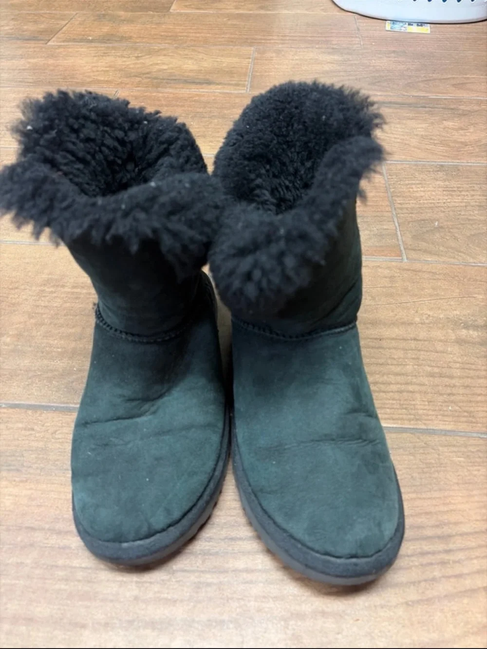 UGG Black Sheepskin Cuffed Suede Winter Boots